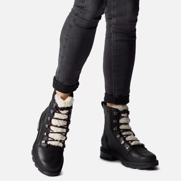 NEW SOREL Women's Lennox Lace Cozy Rain Boot Waterproof Suede Boots BLACK NIB - Picture 1 of 7